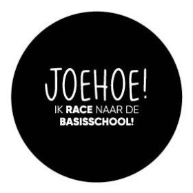 Traktatiesticker -  Joehoe ik race naar de basisschool 4 stuks (LB)