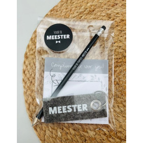 Kadoset Complimentenblokje - potlood - sleutelhanger Meester