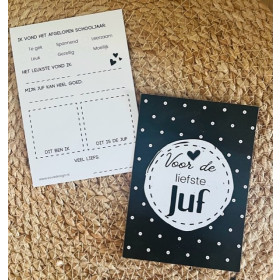 Invulkaart Voor de liefste juf zwart met witte stipjes (ESVA)