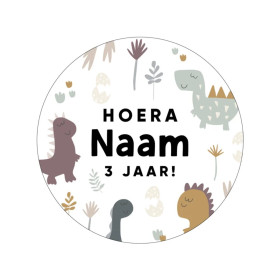Gepersonaliseerd stickervel 24 stickers Dino wit