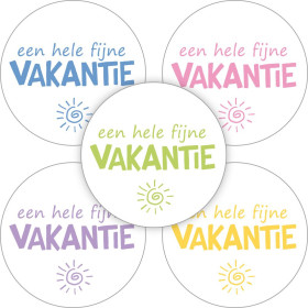 Stickermix - Een hele fijne vakantie met zonnetje wit 35 mm 5 stuks