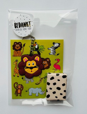 Kant en klare traktatie - Jungle stickers met een sleutelhanger